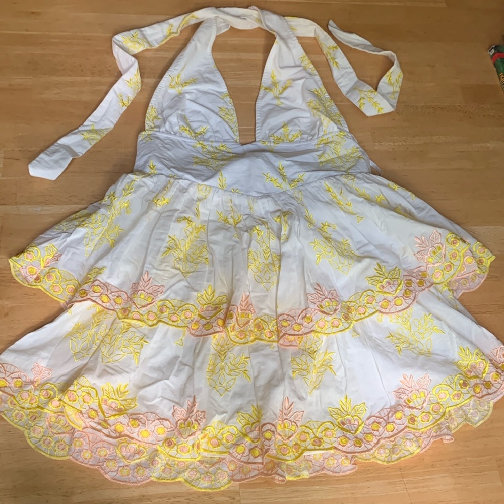 Serafina Mini Dress in Yellow & Pink Motif | MAJORELLE | Size XS | Brand New